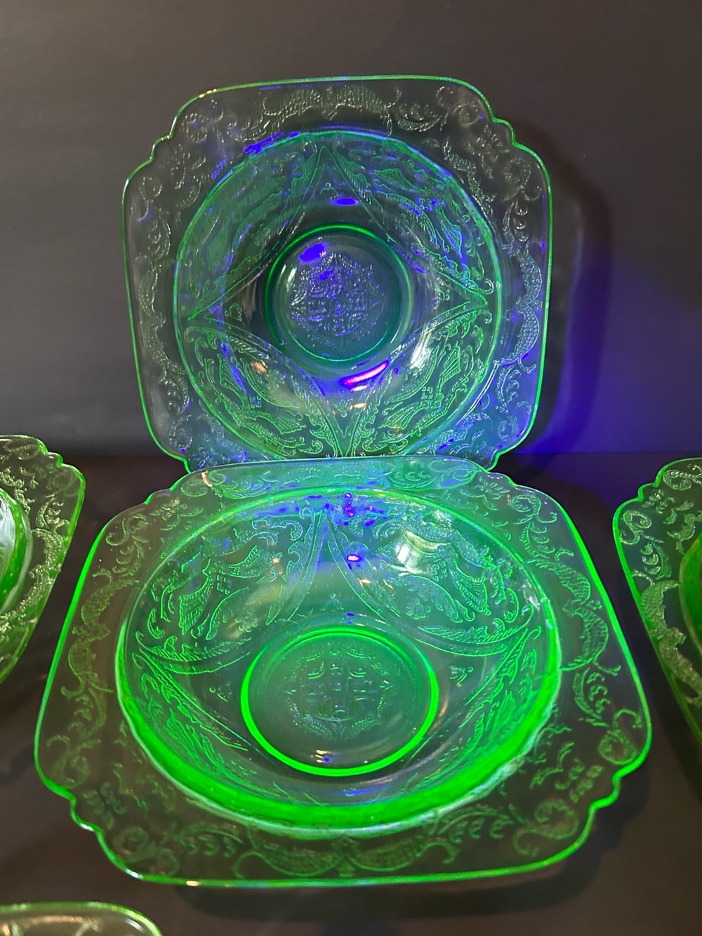Vintage Federal Madrid Pattern Uranium Glass Soup Bowls set of 6